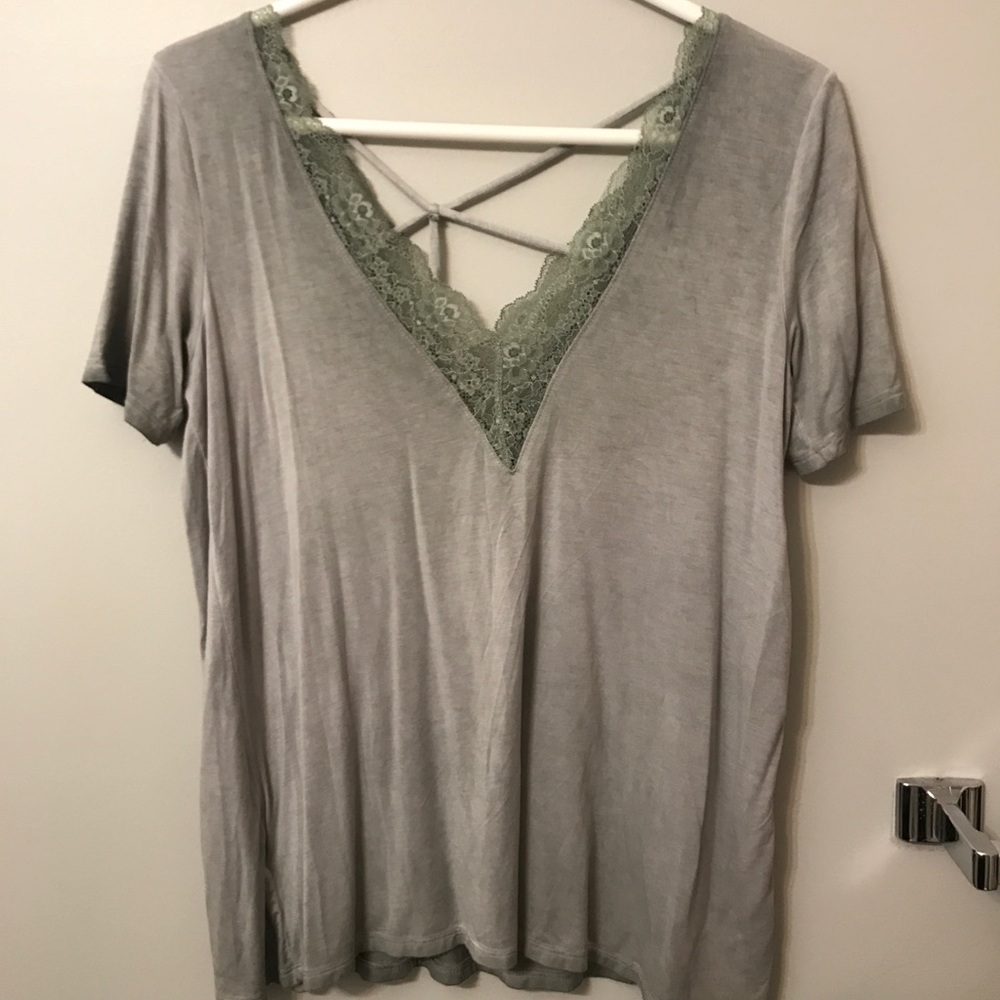 Washed green t-shirt.